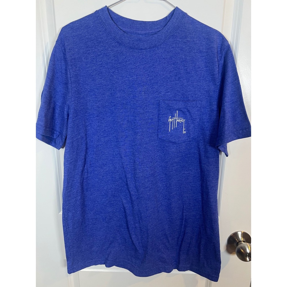 Guy Harvey Mens T-Shirt Marlin Graphic Pocket Blue Medium‎